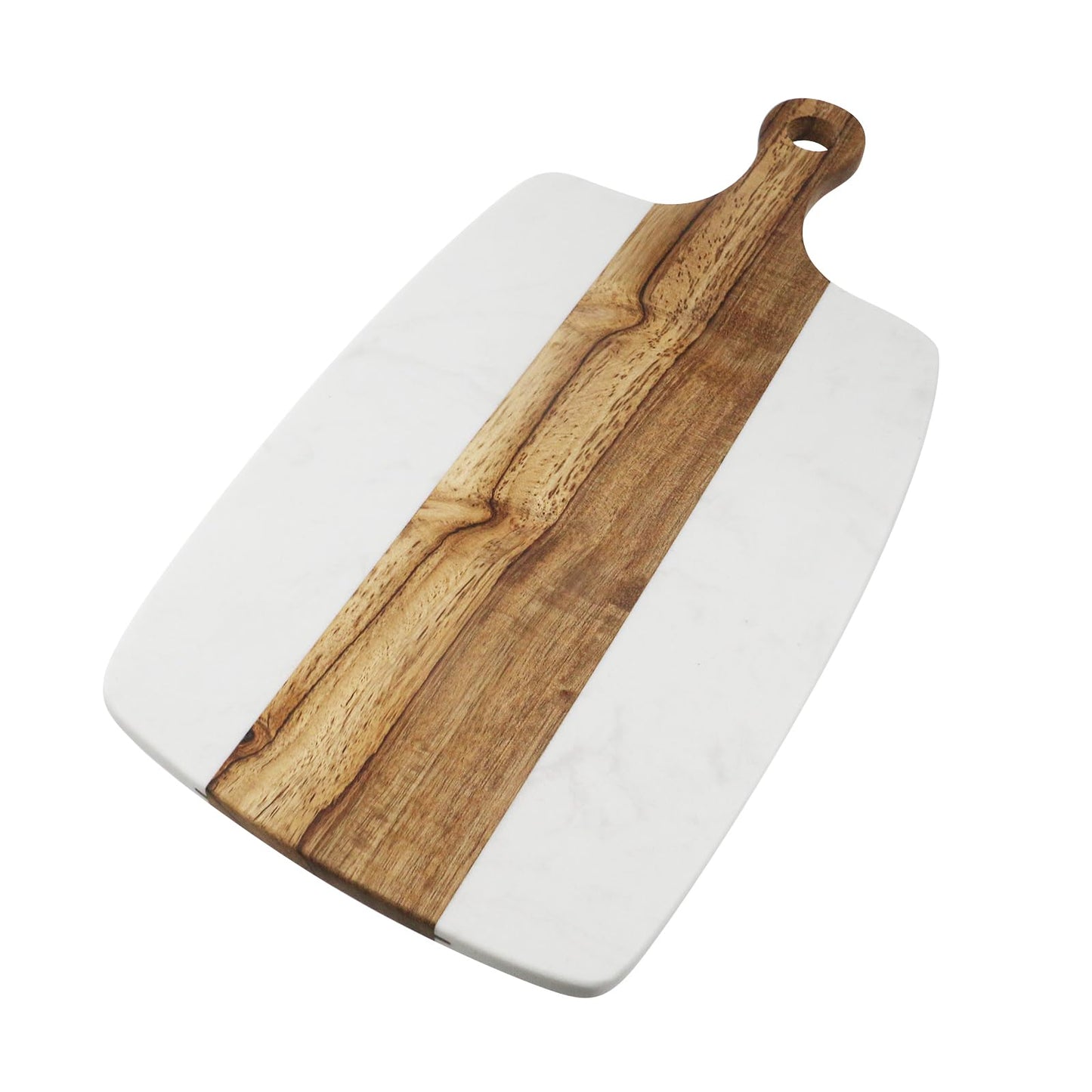 Nicerity Cutting Board with Marble and Natural Wood White Marble and Wood Charcuterie Board Cheese Board With Handle Serving （Type-3）