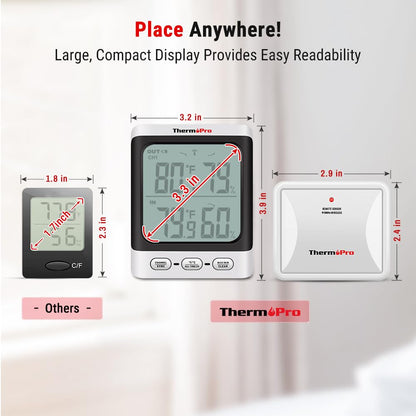 ThermoPro Indoor Outdoor Thermometer Wireless, 500 ft Outside Thermometer with Cold-Resistant Sensor, Outdoor Thermometers for Patio Waterproof with 3.3" LCD Display, Backlit Outdoor Temperature Gauge