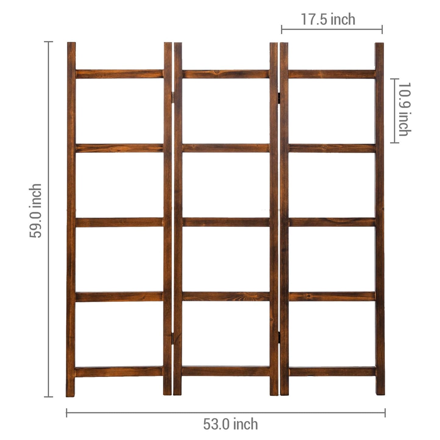 Blanket Ladder,Burnt Wood Blanket Ladder 59" H Freestanding and Folding, 6 Tier and 3 Panel Towel Rack for Bathroom, Decorative Display Ladder Shelf Quit Rack for Living Room, Brown.