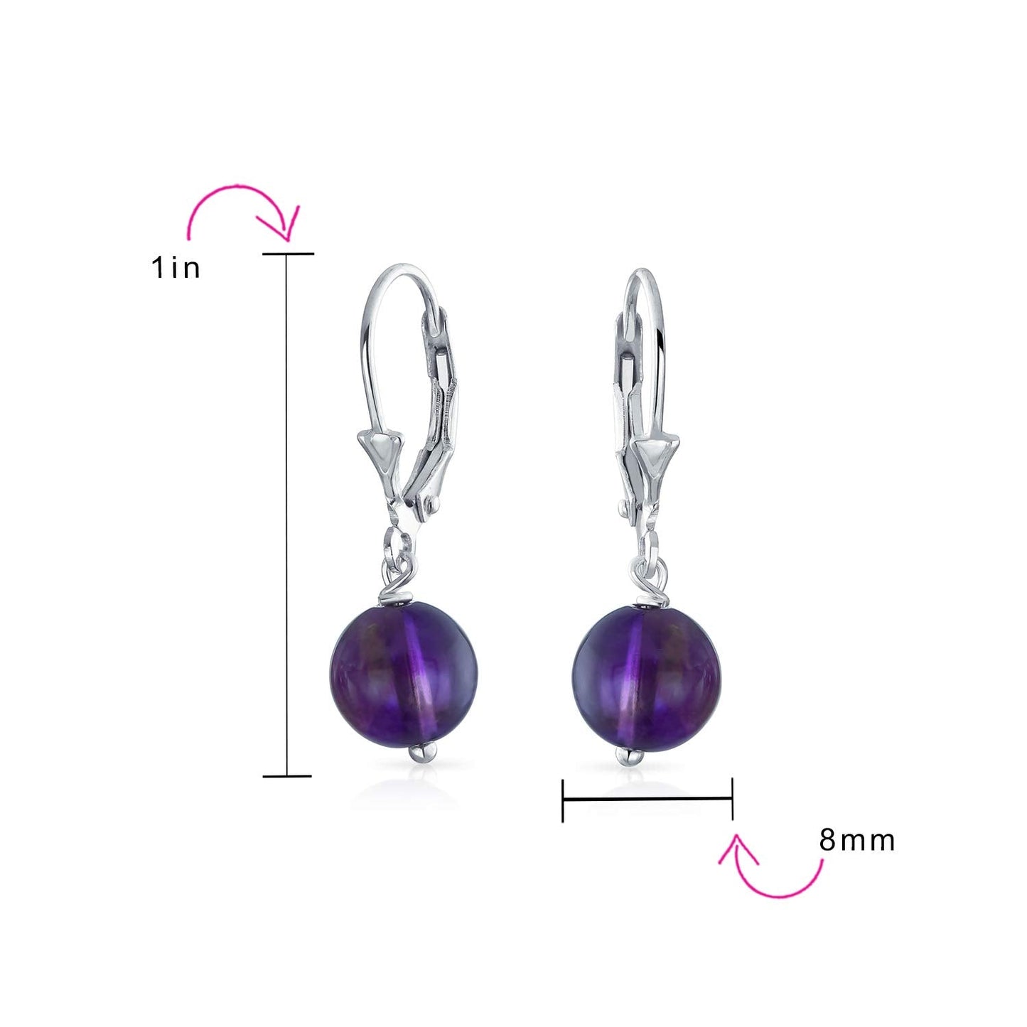 Bling Jewelry Timeless .925 Sterling Silver Navy Blue Lapis Lazuli, Black Onyx & Red Carnelian Bead 8mm Ball Drop Earrings Secure Lever Back Genuine Gemstone (Set of 3)