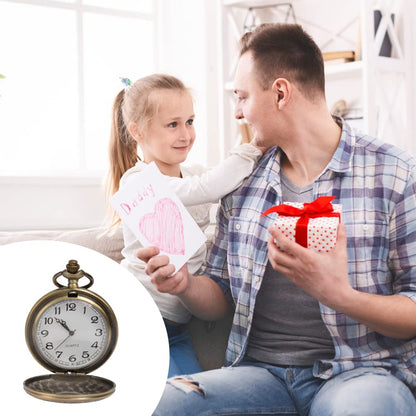 Vicloon Modern Vintage Quartz Pocket Watch with Chain, Roman Numerals - Stylish for Birthday, Anniversary, Christmas, Father's Day (Bronze)