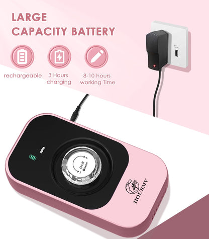 Portable Nail Drill Electric File: 40000RPM Professional Rechargeable Nail E-File Machine, Cordless Nail Drill with Bits & Base for Acrylic Nails Remove Nail Gel Polish Manicure for Salon Home, White