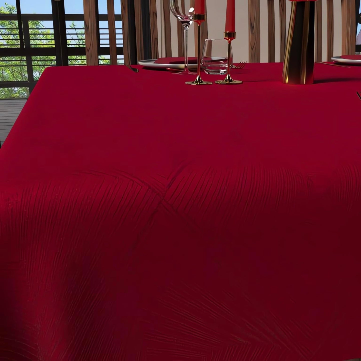 Soleil d'ochre Square Anti-Stain Tablecloth 180 x 180 cm Luxury Red
