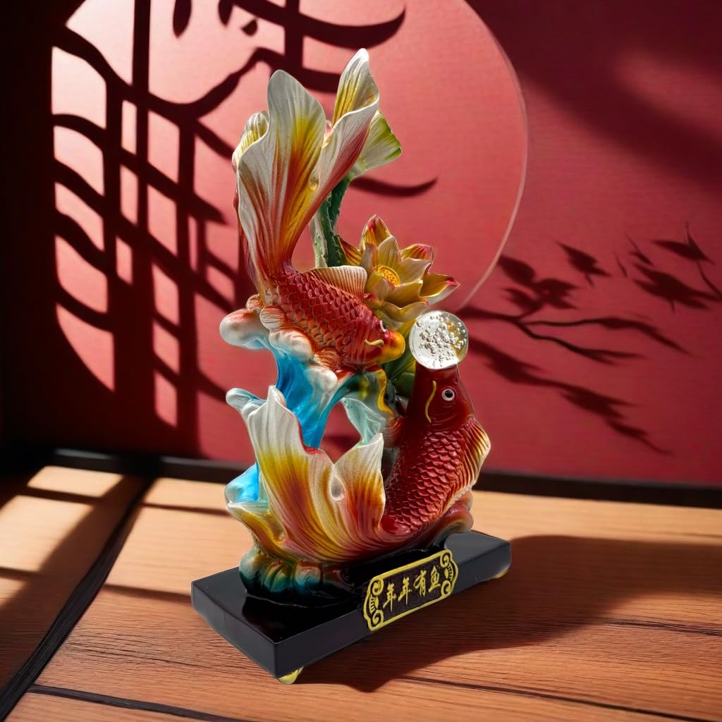 FUNSXBUG 13 Inch Large Chinese Feng Shui Fish Statue Feng Shui Decor Home Office Decoration Tabletop Decor Ornaments Good Lucky Gifts