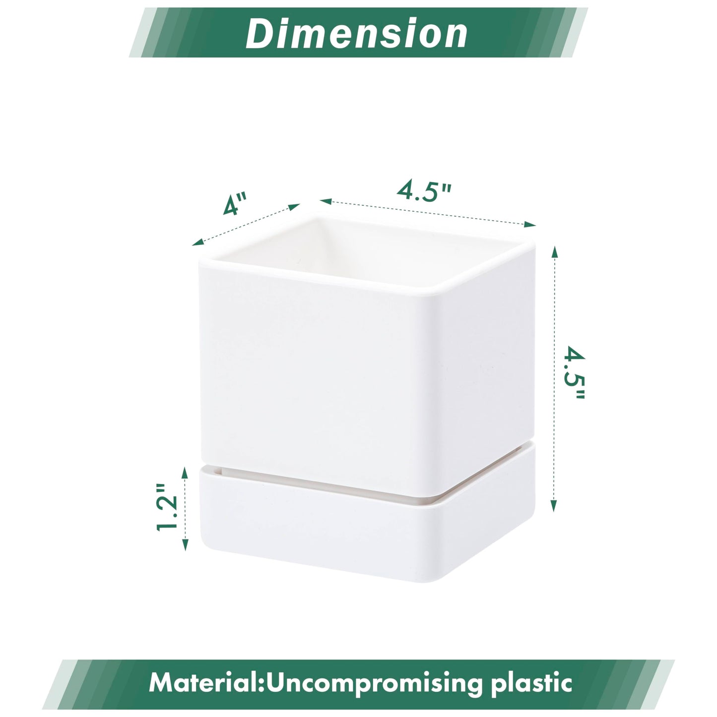 D'vine Dev 4 Inch Herb Planter Pot, Plastic Planter with Drainage Holes and Saucer, Modern Decorative Gardening Pot for Indoor Plants, Flowers, Herbs, Succulents, White, Set of 4, 76-Y-A4-1