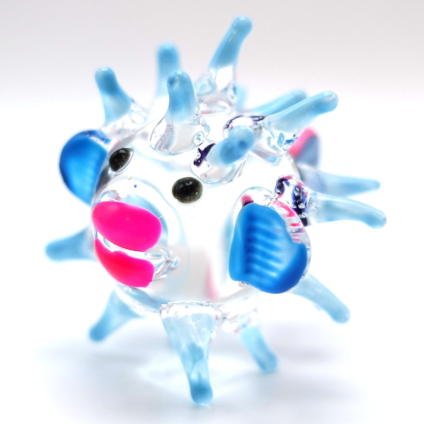 Sansukjai Puffer Miniature Hand Blown Glass Art Figurines Sea Animals Collectible Gift Home Décor (Blue)