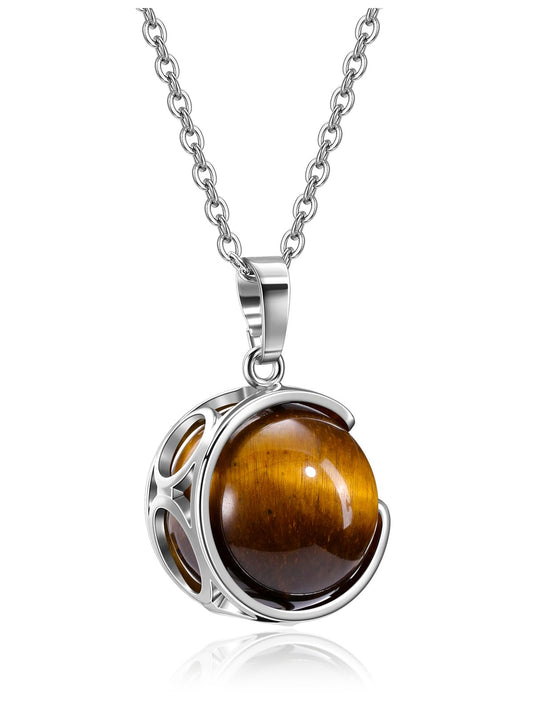 Top Plaza Tiger Eye Stone Healing Crystal Necklace Round Ball Rotating Natural Gemstone Pendant Necklace for Women Energy Jewelry Christmas Gifts