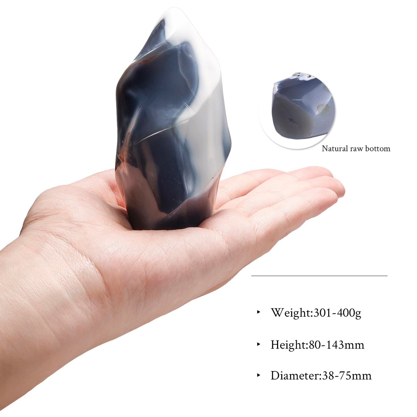 Sportmusies Natural Orca Agate Stone Flame Torch Figurine Home Office Desk Decoration, Reiki Healing Crystal Tower Statue, 3.14-5.62 inches