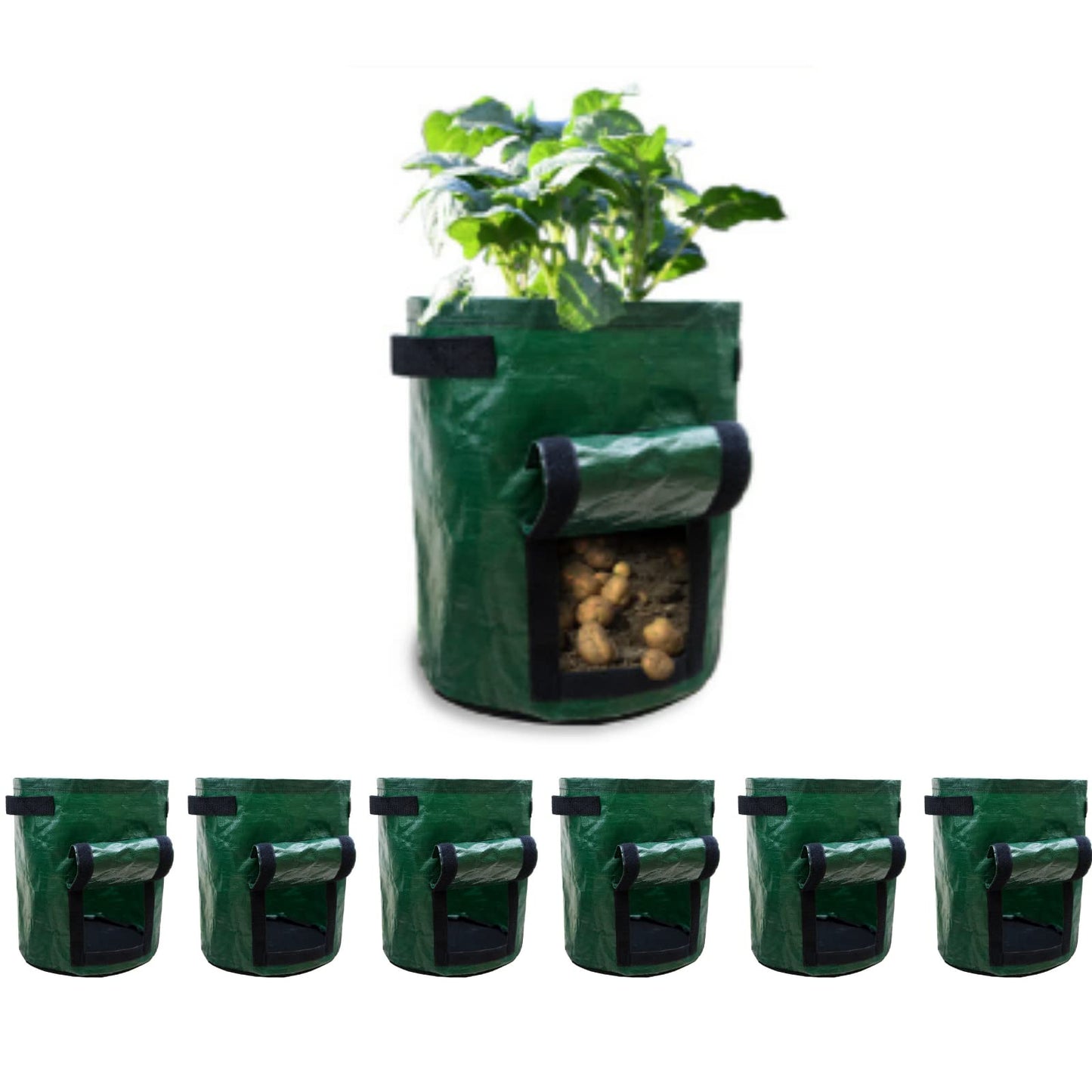 6-Pack Potato Grow Bags, Thick PE Fabric Pots for Plants, Sturdy Handles & Harvest Window, Aeration Fabric Pots Heavy Duty Vegetable Planter Bag for Tomato, Fruits (15 Gallon)
