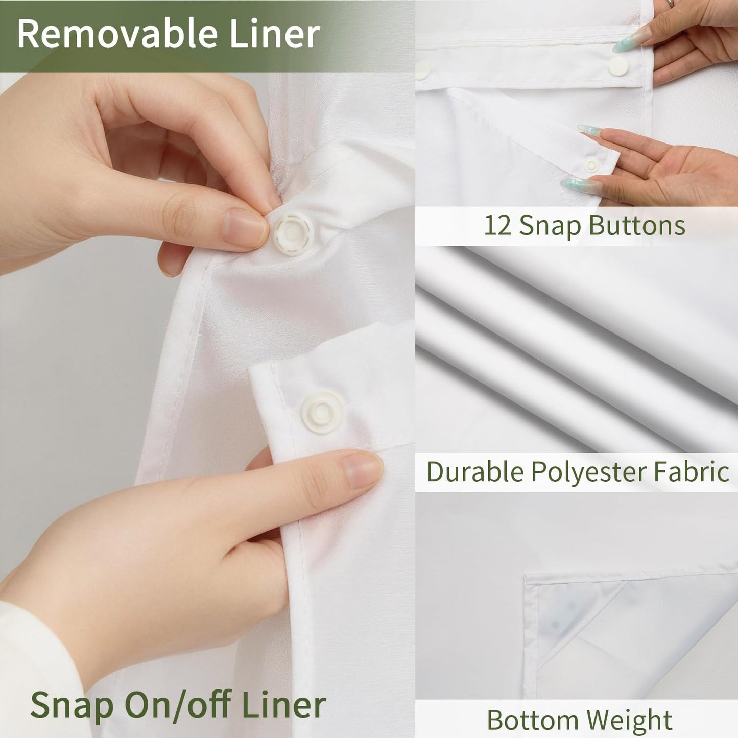 NAEMBCU Green Geometric No Hook Shower Curtain with Snap in Liner Set 71x74