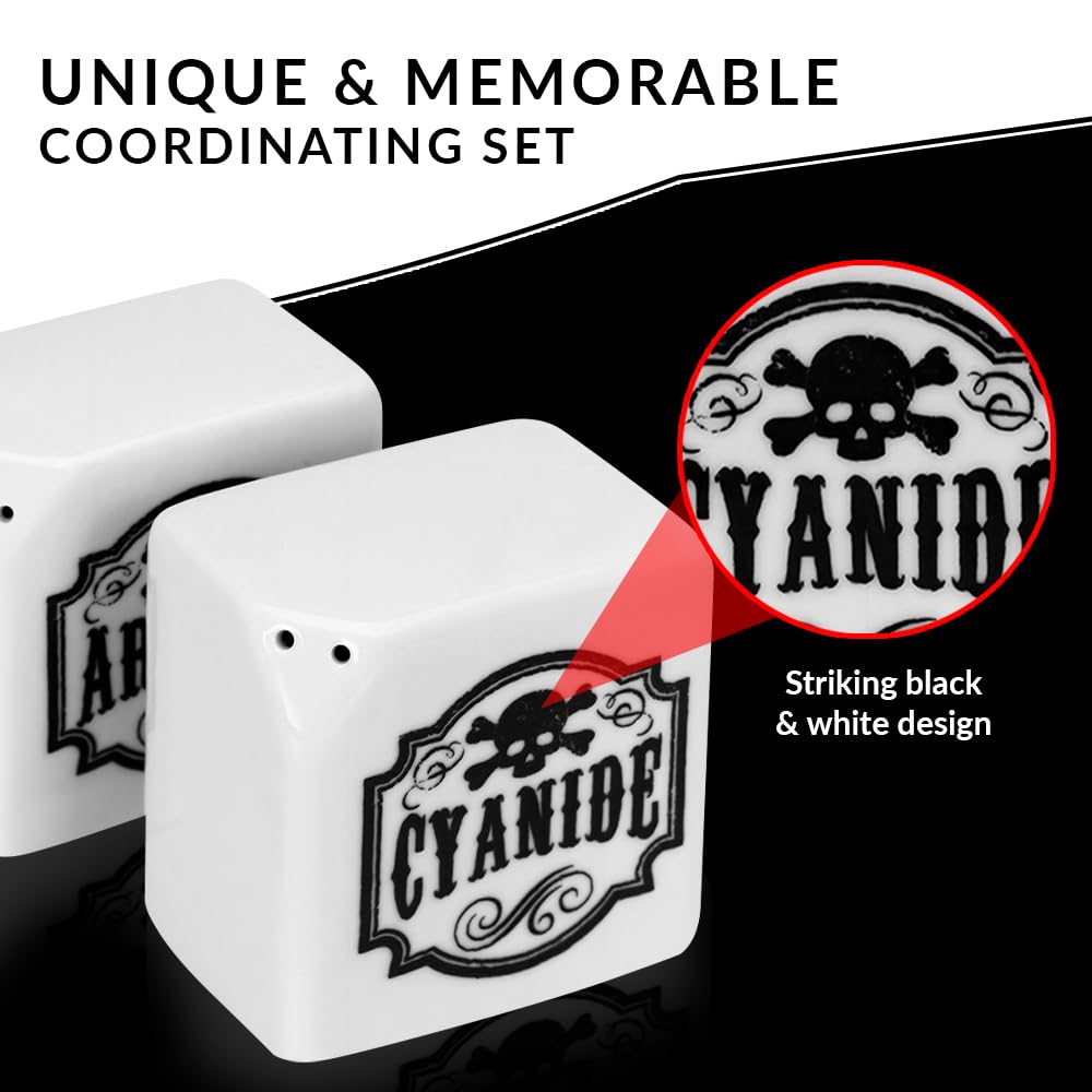 Funny Salt and Pepper Shakers - Arsenic and Cyanide Halloween Decor, Spooky Goth Decor, Gothic Home Decor, Witch Kitchen Accessories, Oddities and Curiosities - Gothic Decor (White)