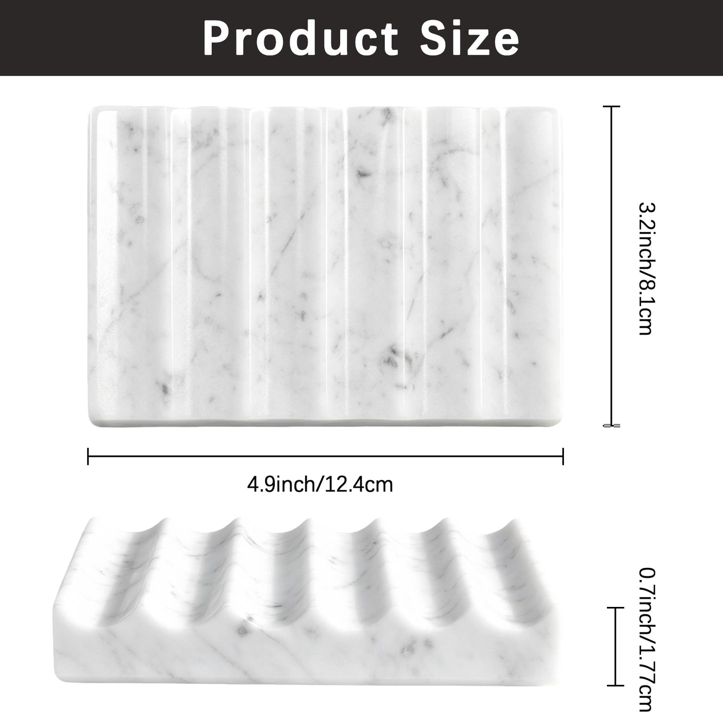 Soap Holder, Luxury Marble Soap Dish for Shower, Bathroom Tray with Creative Wavy Design,Easy Cleaning Marble Tray for Kitchen Sink