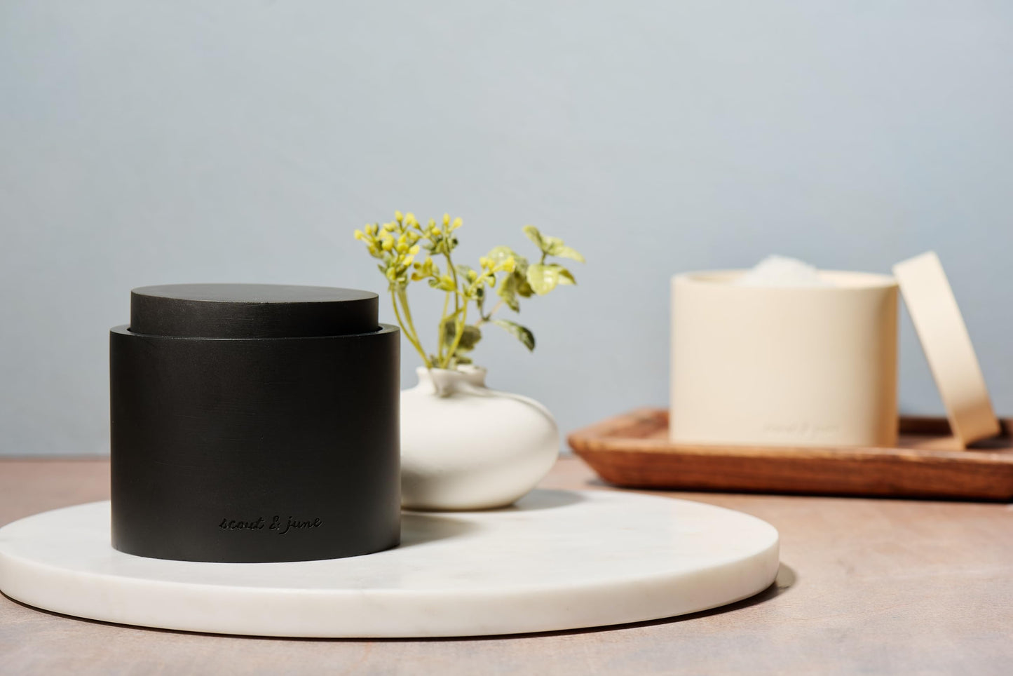 scout & june Stone Salt Cellar - Stackable, Salt and Pepper Bowls for Countertop - Crafted Salt Cellar with Lid - Convenient Kitchen Storage Containers for Spices & Pepper