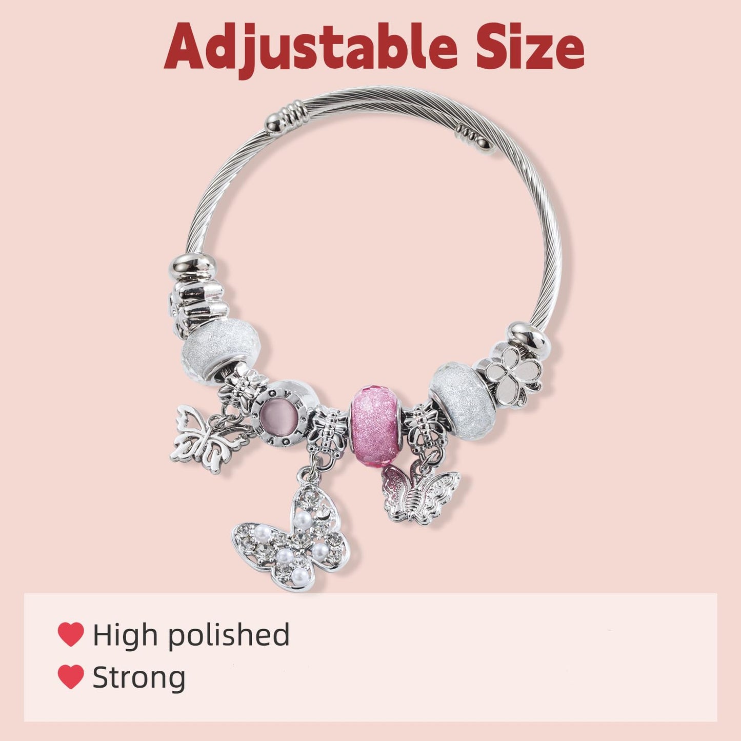 IUULOB Silver Women Bracelets - Adjustable Charm Bracelets for Women Birthday Gifts Favors Titanium Steel Bracelet Bundle Jewelry Kit (F: Love - Key)
