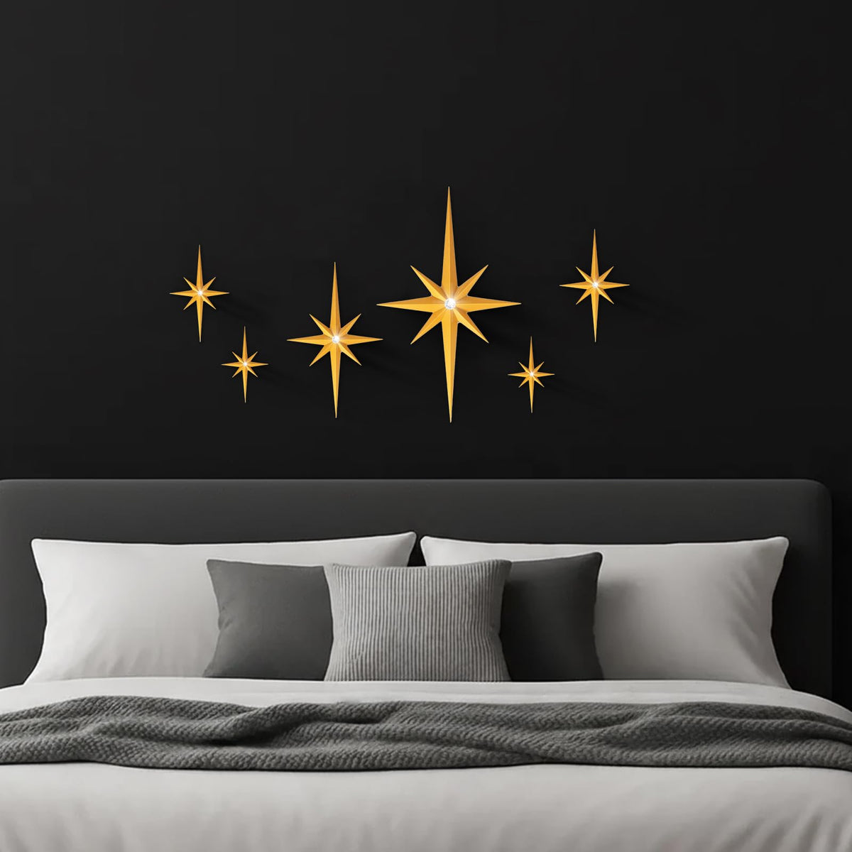 BreezeHug 6 Pcs Mid Century Modern Home Decor Star Art Wall Sculpture with Rhinestone Retro 3D Plastic Star Art Wall Sculpture Bling Diamonds Decor for Home Office Bedroom Entryway(Gold)