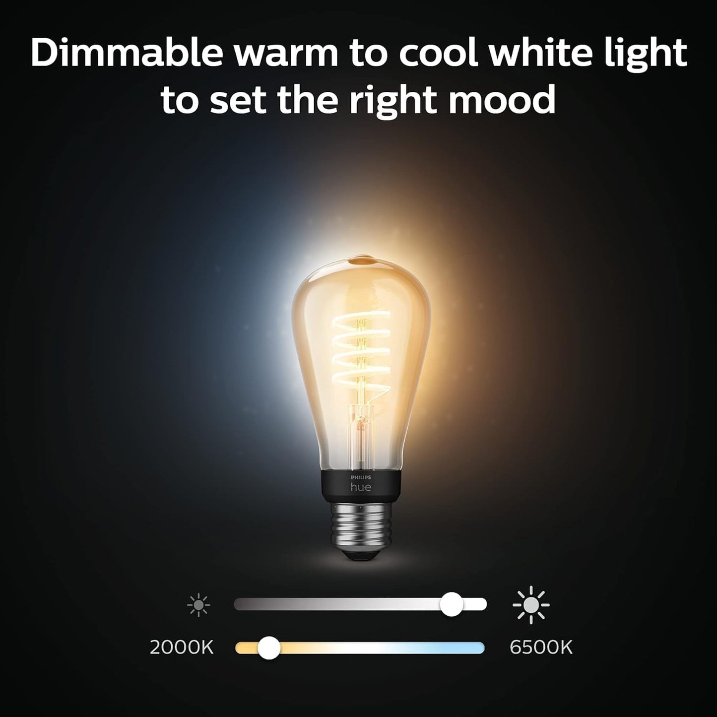 Philips Hue Smart 40W ST19 Filament LED Bulb - White Ambiance Warm-to-Cool White Light - 4 Pack - 550LM - E26 - Indoor - Control with Hue App - Works with Alexa, Google Assistant and Apple Homekit