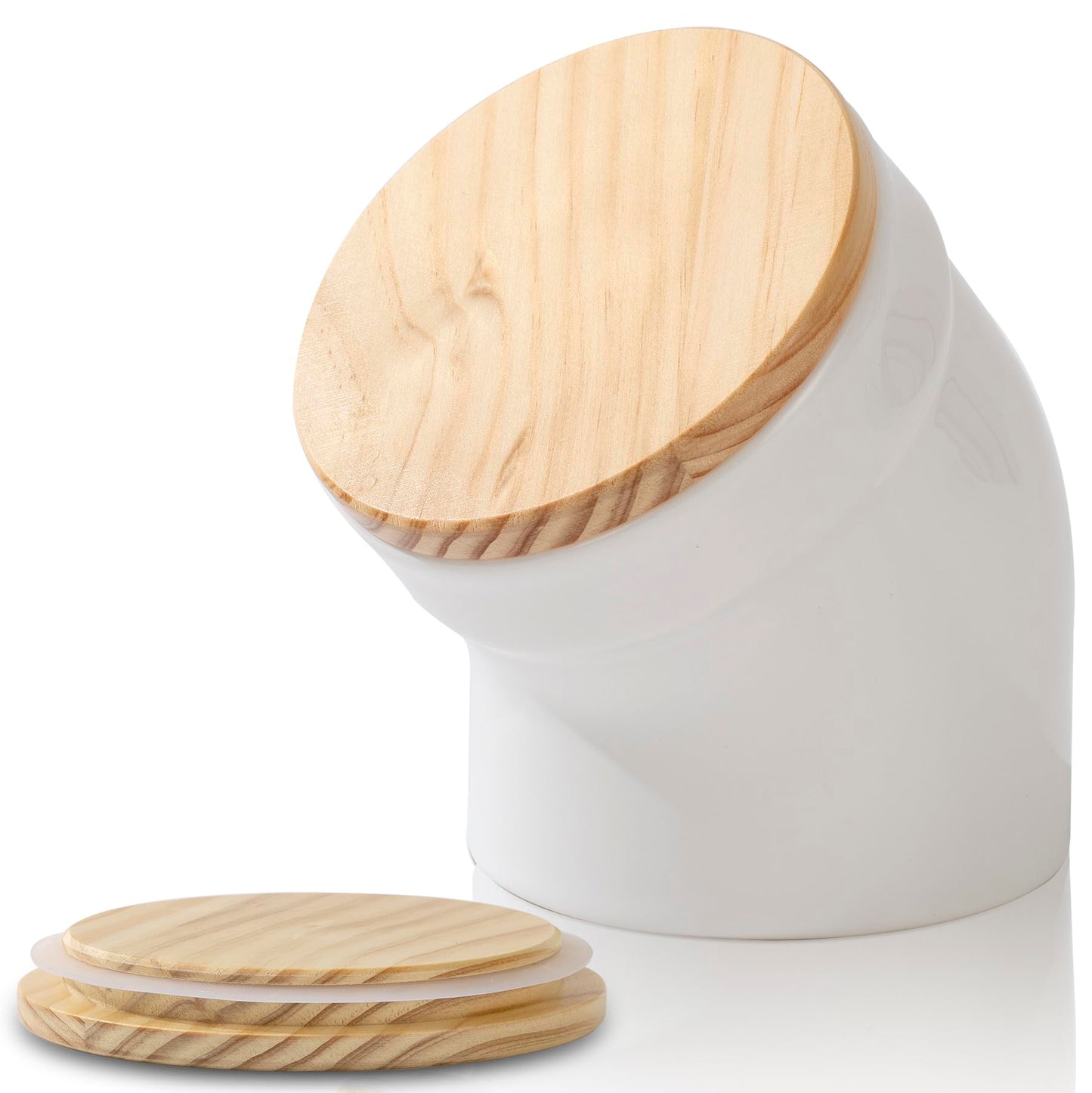 TreaHome Salt Cellar with Airtight Lid, Ceramic Salt Pig, Salt Containers for Countertop, Sealed and Moisture-Proof, Easy Access, Dishwasher Safe (White)