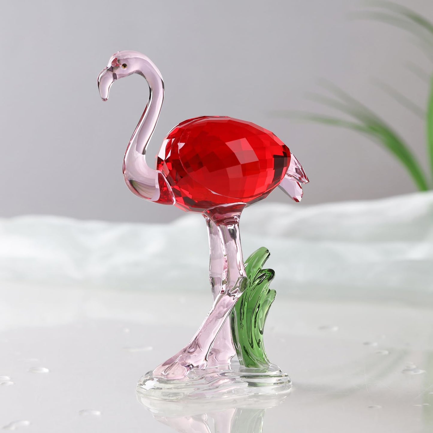 DOJOZ Crystal Flamingo Realistic Animal Art Figurine Collection Table top Ornament Statue Home Decor