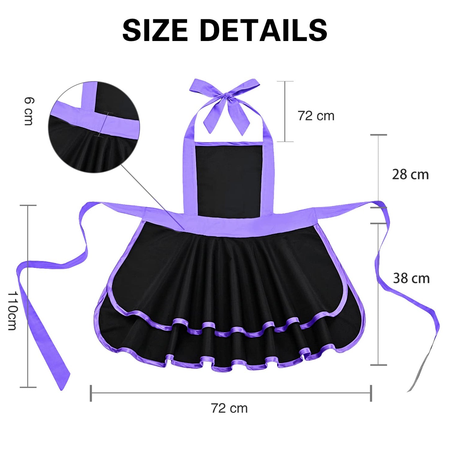 Violet Mist Cute Lovely Retro Aprons for Women Girls Lady Sexy Vintage Aprons Black Purple Vintage 50s Apron Halloween Christmas Apron Cooking Kitchen Ruffle Apron for Housewife Waitress Mother's Gift