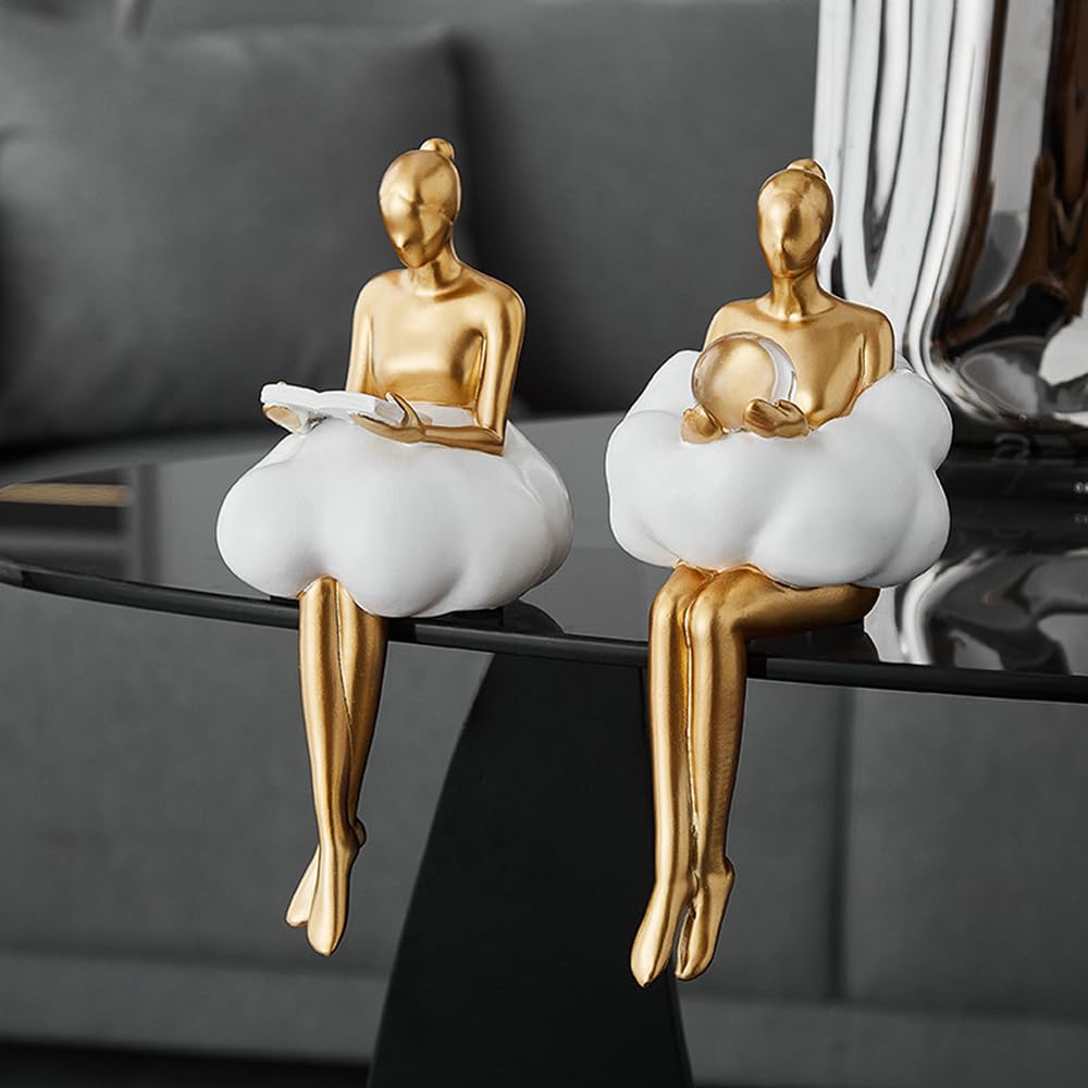 Rayberro Cloud Girl Sculpture, Tabletop Figure Decoration, Ballerina Girl Statue Home Office Living Rome Decor, Crystal Ball Reading Girls Figurines Desktop Ornaments Decorations Gift (A B Small)