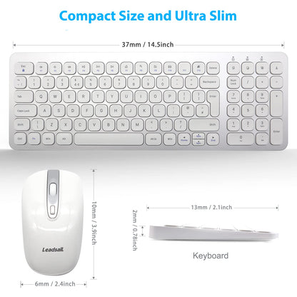 LeadsaiL Wireless Keyboard and Mouse Set, Wireless USB Mouse and Compact Computer Keyboards Combo, QWERTY UK Layout for HP/Lenovo Laptop and Mac-Silver