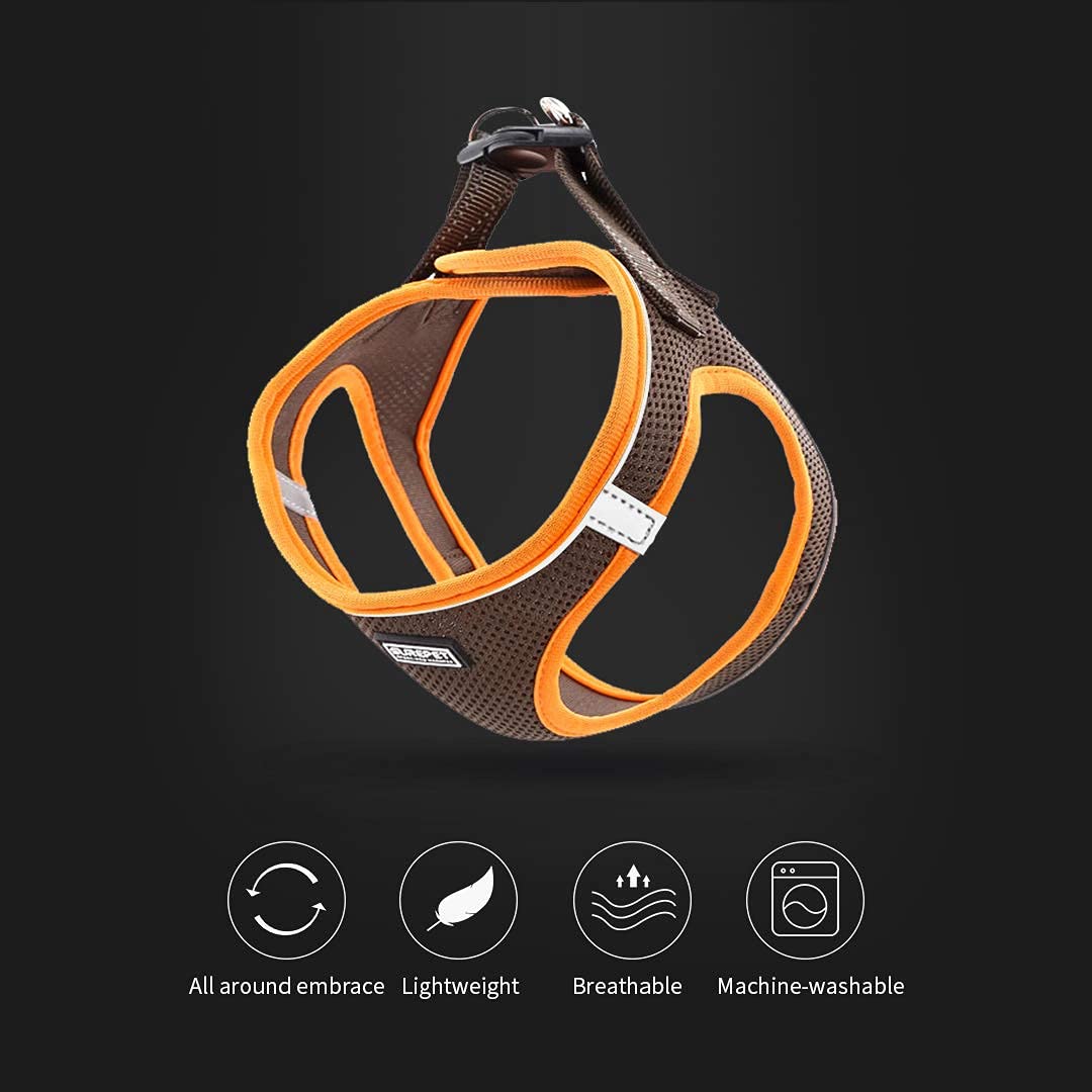Suredoo Soft Mesh Dog Harness and Leash Set, Step-in Reflective Breathable Comfort Padded Quick Dry Pet Puppy Vest Harness for Extra-Small/Small Medium Dogs and Cats (Brown, XXS)