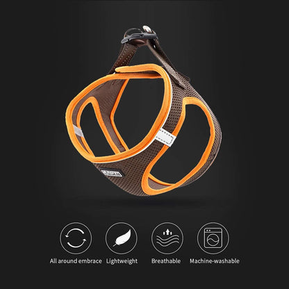Suredoo Soft Mesh Dog Harness and Leash Set, Step-in Reflective Breathable Comfort Padded Quick Dry Pet Puppy Vest Harness for Extra-Small/Small Medium Dogs and Cats (Brown, XXS)