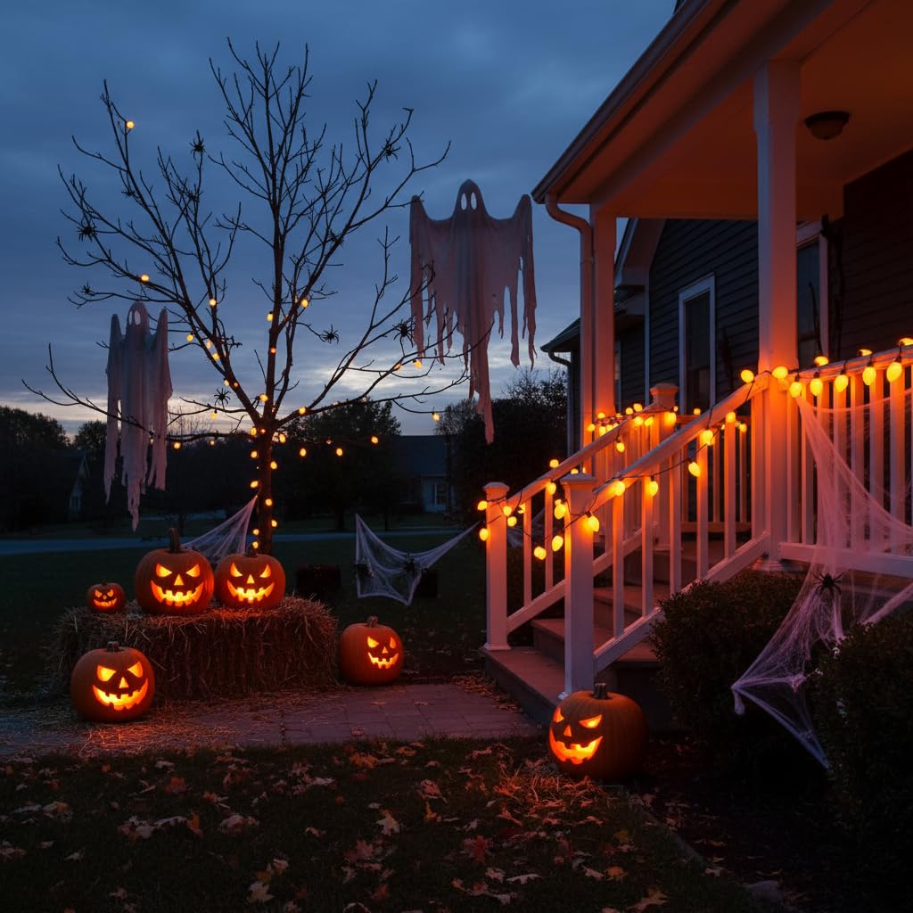 Pallerina C9 LED Orange Halloween Lights, 25 Foot 26 Bulbs String Lights, 120V Energy Saving, IP44 Weather Resistant Connectable Lights for Patio, Roofline, Garden, Festival Decoration