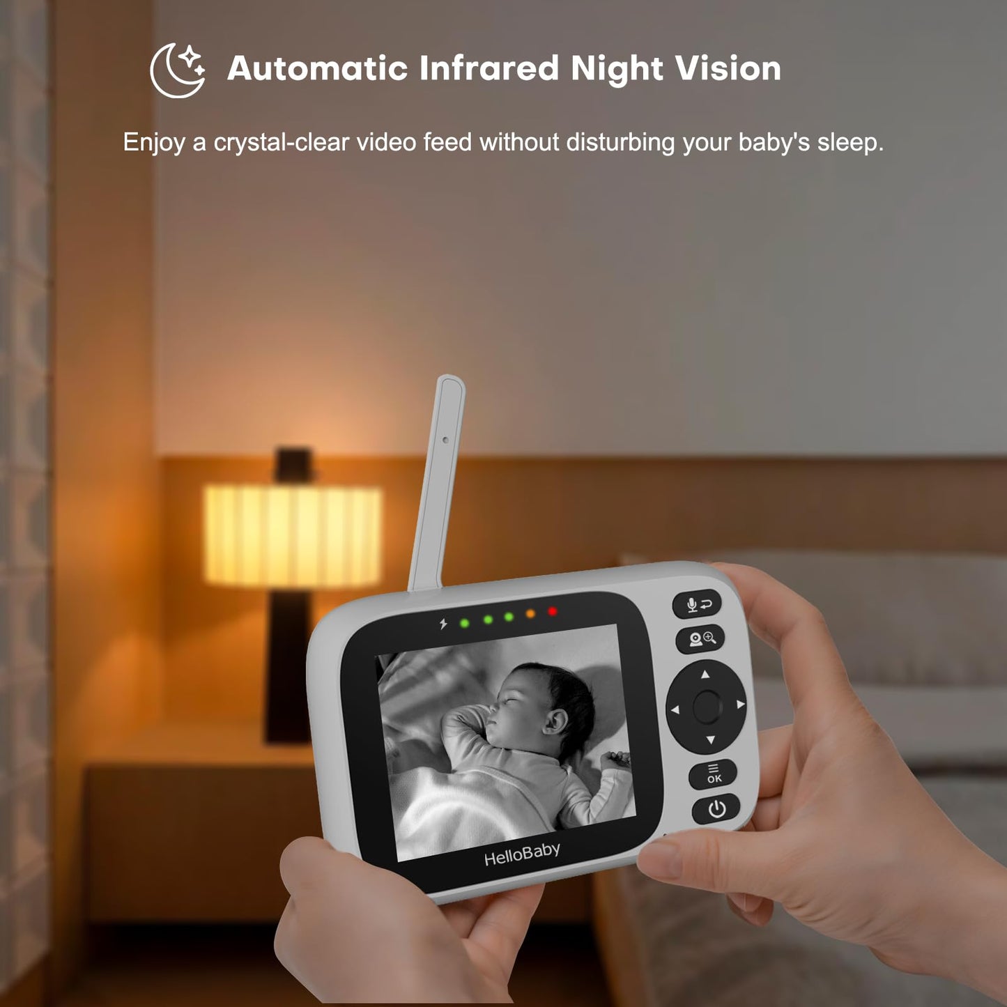 HelloBaby Baby Monitor with Camera and Audio, Video Baby Monitors Night Vision, Pan 320°& Tilt 120° Without WiFi, 3.2’‘ IPS Display 2-Way Talk, ECO Mode, 1000ft, 8 Lullabies and 8 Languages (HB6339)