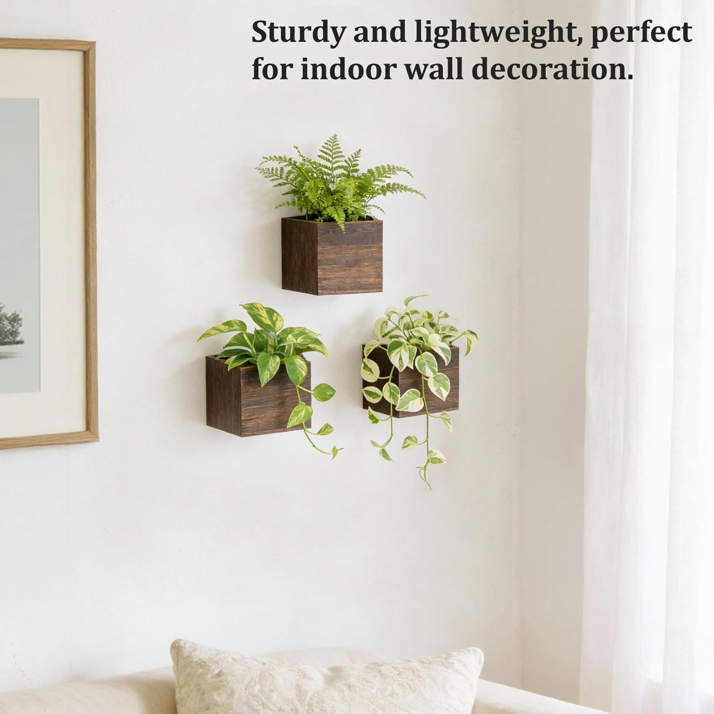 Dahey Small 4 Inch Wood Wall Hanging Planter Boxes for Indoor Plants 3 Pcs Square Rustic Farmhouse Wall Mounted Flower Pot Vases with Plastic Liner for Garden Home Centerpiece Decor(No Plant Included)