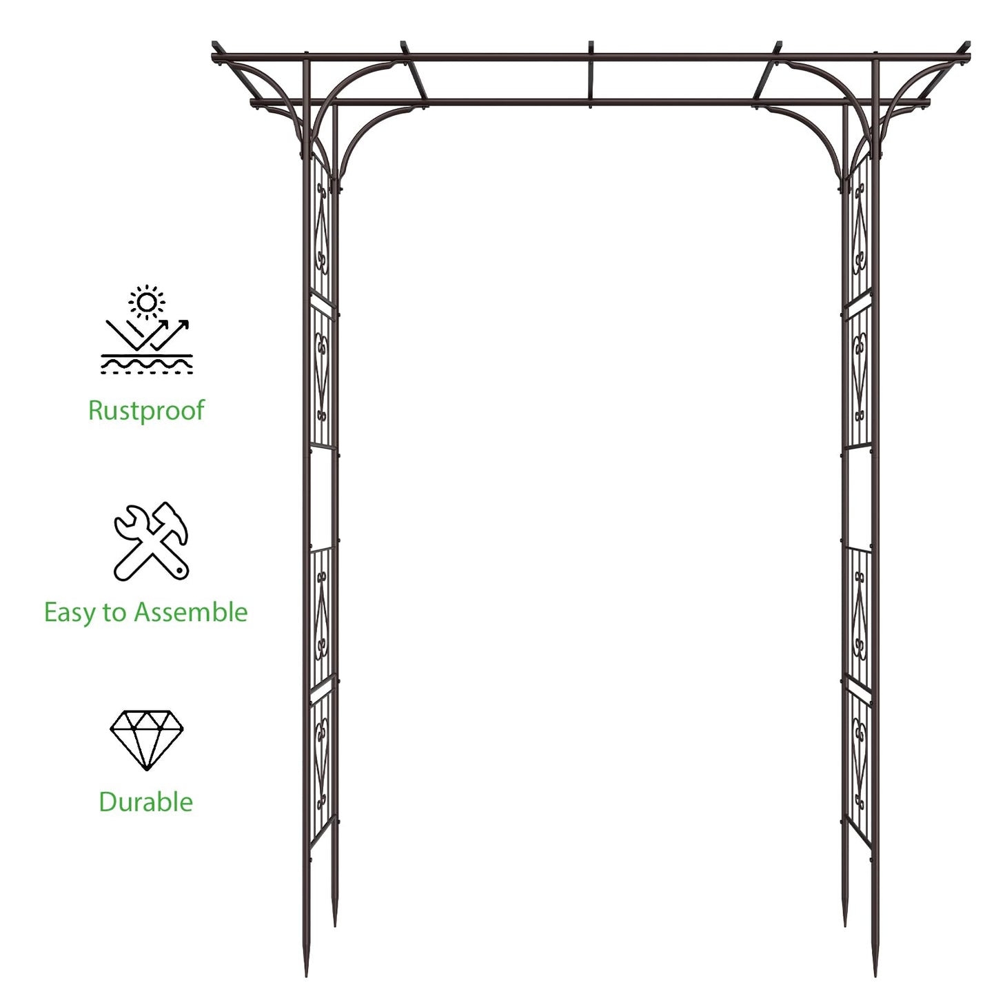 OUSHENG 87in Garden Arbor, Metal Arch Trellis for Climbing Plants Outdoor, Steel Archway for Wedding Ceremony Party Christmas Decoration Decor Pergola Backyard Lawn, Brown