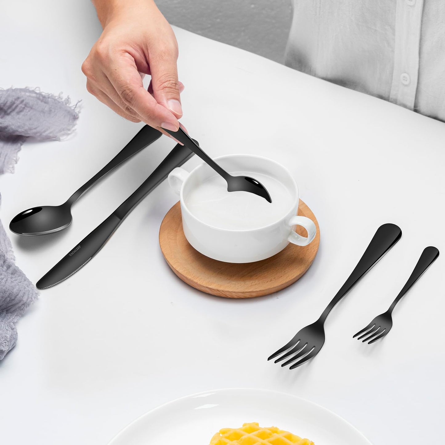 YADALEKF Black Silverware Set,Satin Finish 40-Piece Stainless Steel Flatware Set for 8, Kitchen Eating Utensil,Cutlery Tableware Set Includes Forks Spoons Knives, Dishwasher Safe