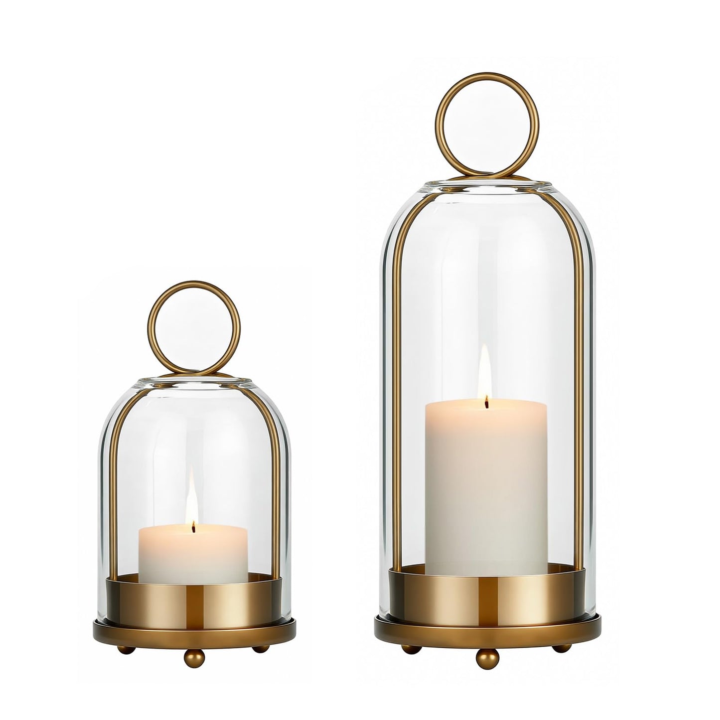 Havmorph 5"&4" Hurricane Glass Candle Holders, Hanging Brass Metal Candle Holder for Pillar Candles Table Coffee Table Decor Interior Decoration