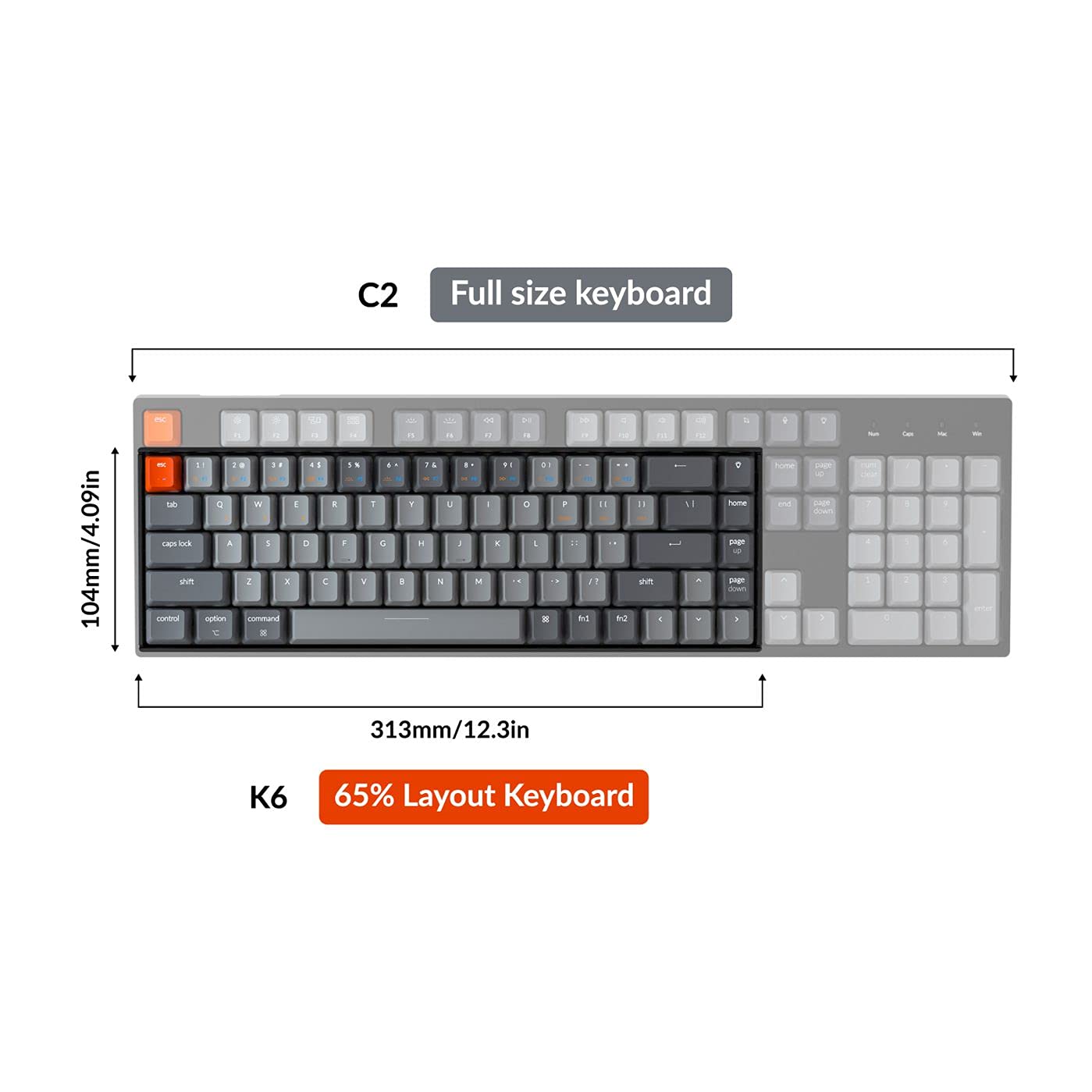 Keychron K6 Bluetooth 5.1 Wireless Mechanical Keyboard with Keychron K Pro Red Switch/LED Backlit/Rechargeable Battery, 68 Keys Compact Keyboard Compatible with Mac Windows