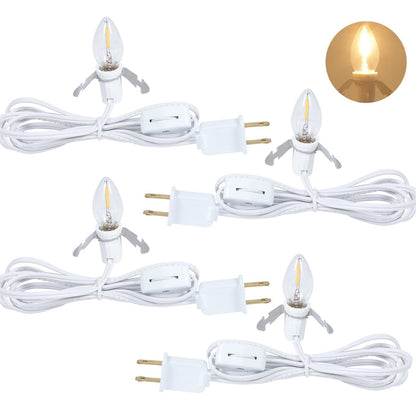 Set of 4 Accessory Light Cord with Single LED Bulb, 6FT Blow Mold Replacement Light Kit, C7 Clip Lights with One Bulb On/Off Switch & 2-Prong Plug for Christmas Village House, Pumpkin, Craft Projects