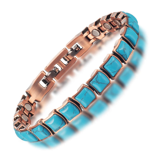 EnerMagiX Copper Anklet for Women, Pure Copper & Turquoise Magnetic Bracelet, Modern Style (0037)