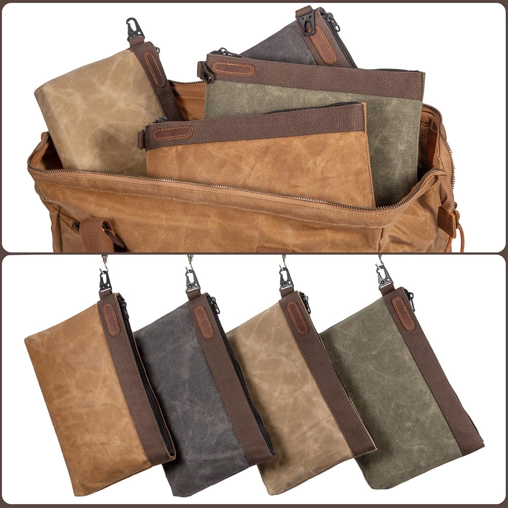 Hamks Waxed Canvas Tool Pouches 4 Pack – 11-Inch Heavy-Duty Zipper Tool Bags Set, Waterproof Utility Storage Pouches for Tools, Cables, Gear & Supplies – Rugged Tool Organizer Bags