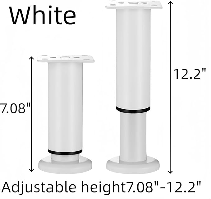 4PCS Adjustable 7.08-12.2 Inch Metal Furniture Legs White Furniture Replacement