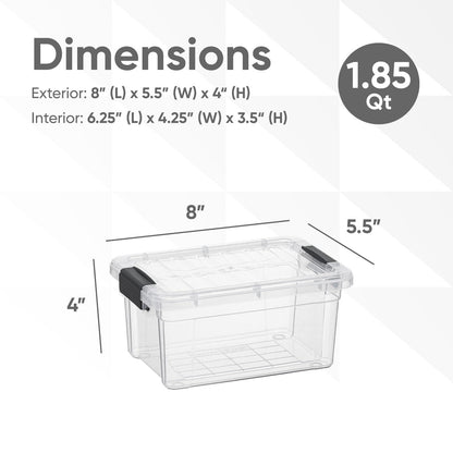 Superio Clear Plastic Storage Bin with Lid, 1.75 Qt, Non-Toxic, BPA Free, Odor Free, Organizer Storage Box, Stackable Plastic Tote for Home, Garage, School, and Office, X-Small