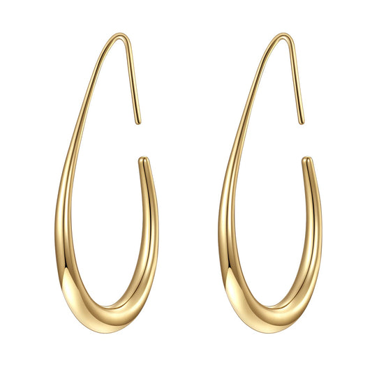 Lightweight Teardrop Hoop Earrings for Women - 14k Gold/White Gold Plated Large Oval Pull Through Hoop Earrings High Polished Statement Jewelry Gift for Women(gold 30 * 18)