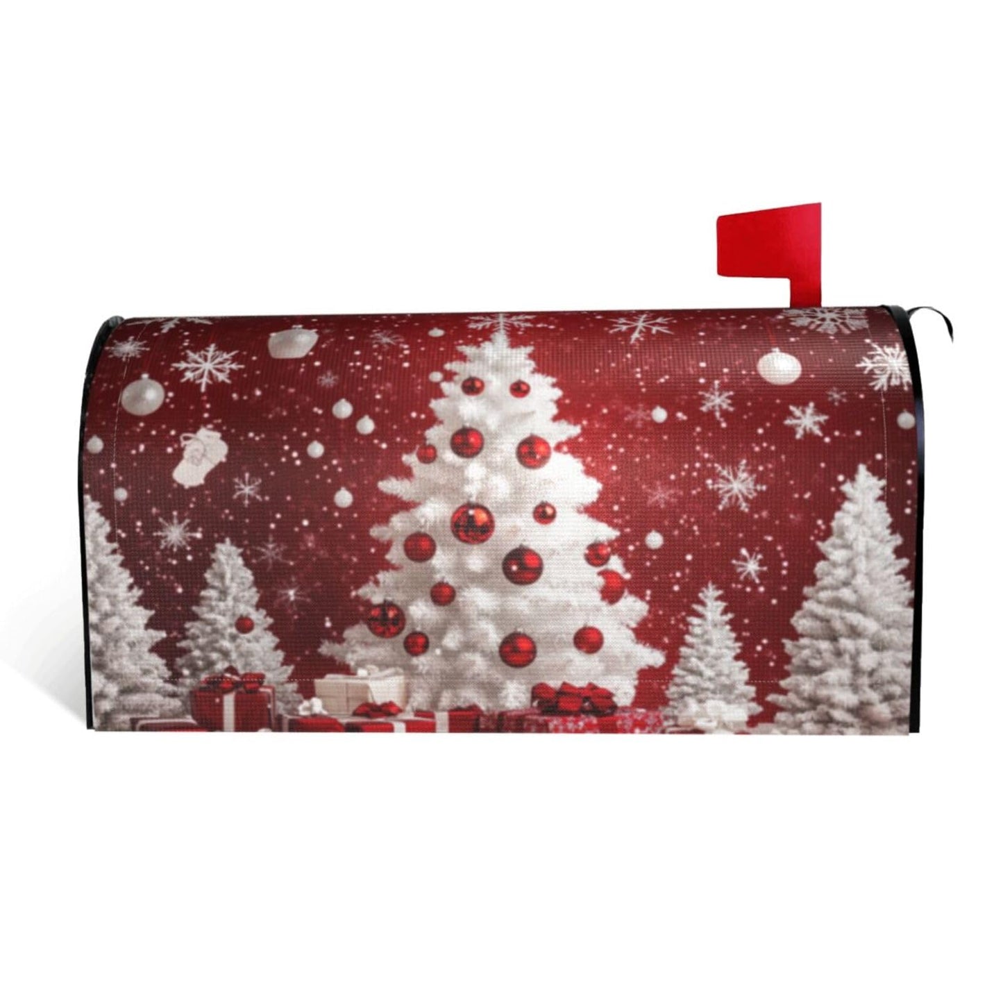 Festive Magnetic Mailbox Cover Red Christmas Tree Pattern Outdoor Mailbox Protector Holiday Seasonal Decorative Garden Yard Home Large Size 25.5 x 21 Inch