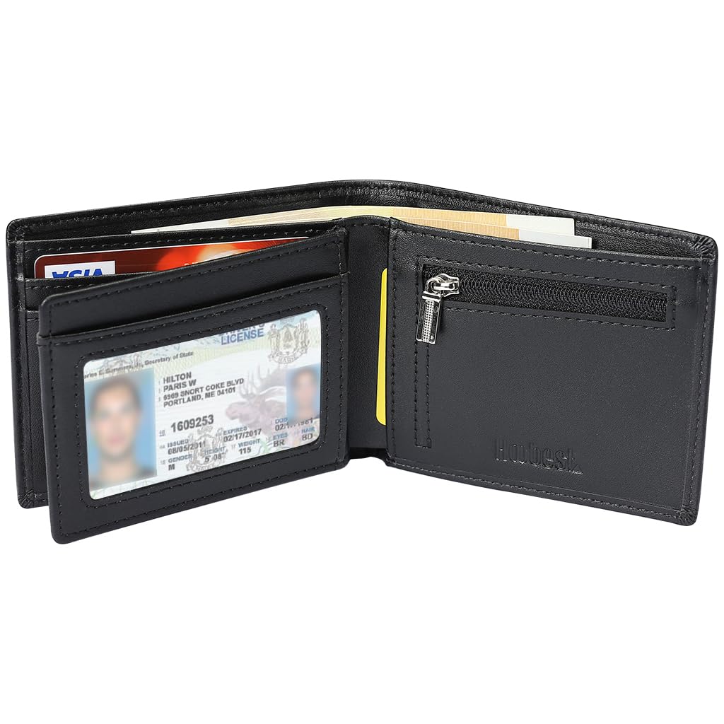 Hoobest RFID Blocking Genuine Leather Wallet Excellent as Travel Case Credit Card Protector Wallets for Men with Coin Pocket