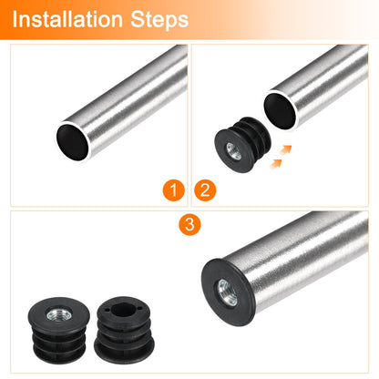 Uxcell 6-Pack Round Tube Inserts with M8 Thread, for 25mm/0.98" OD Tube, Black Plastic Plugs for Furniture Legs, Chair End Caps