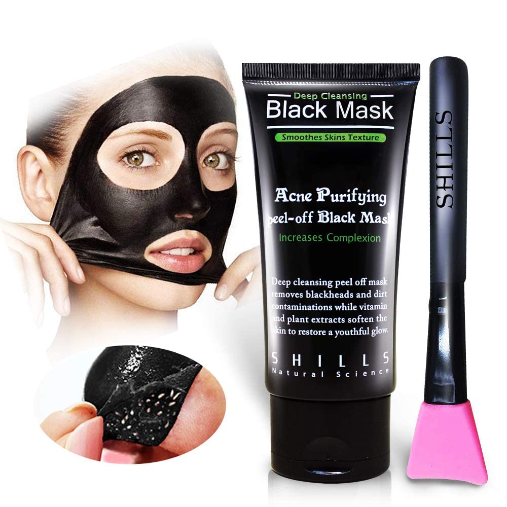 SHILLS Charcoal Face Mask, Peel Off Mask, Charcoal, Deep Cleansing, Purifying, Activated Mask with Brush