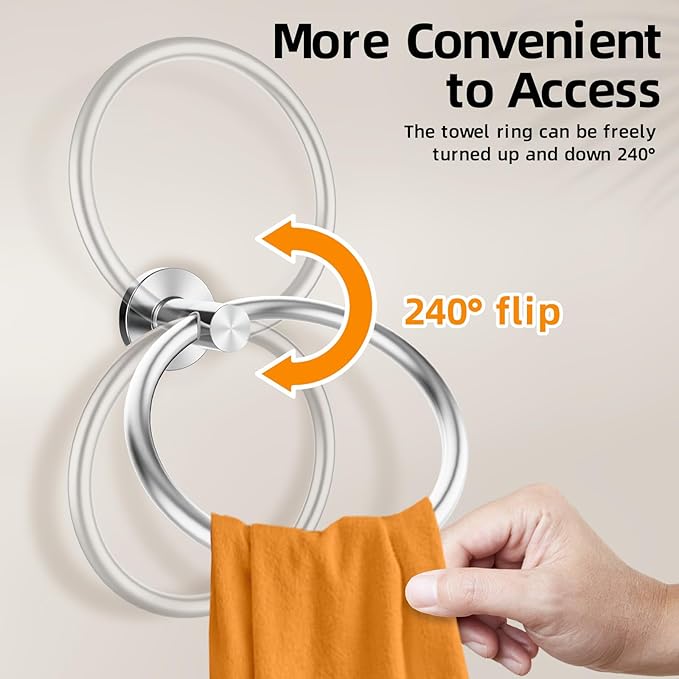 Brushed Silver Towel Ring 2Pack, SUS304 Stainless Steel Hand Towel Holder