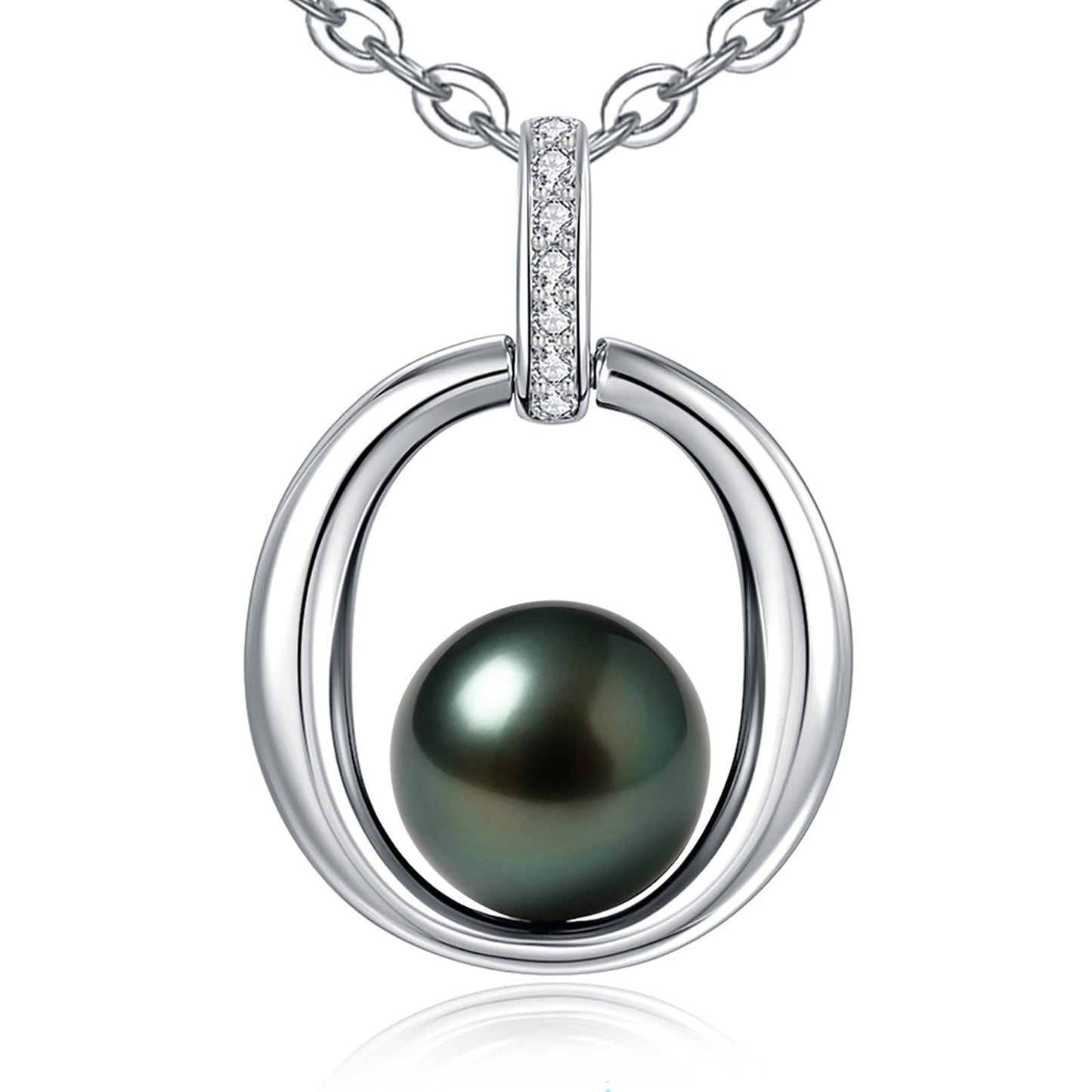 Tahitian Black Pearl Necklace for Women - Gift for Wife, Mom, Grandma, Jewelry Gifts for Wedding Anniversary Birthday Christmas, 9-10mm Seawater Pearl with Sterling Silver Moissanite Oval Pendant