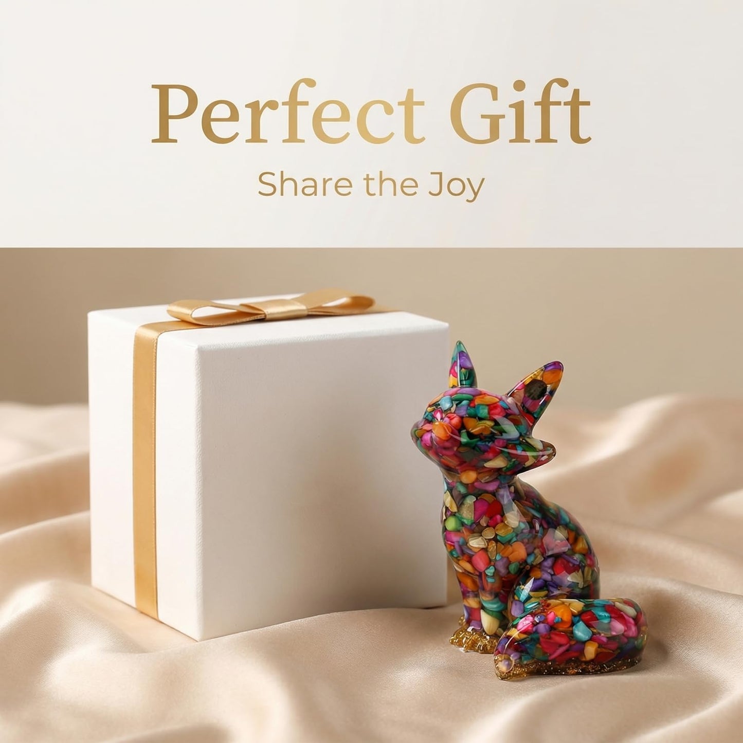 Resin Fox Figurine - Handmade Animal Statue Inlaid with Natural Crystal Stones | Home Decoration, Desktop Ornament, Creative Gift (Colour Shell Fox)