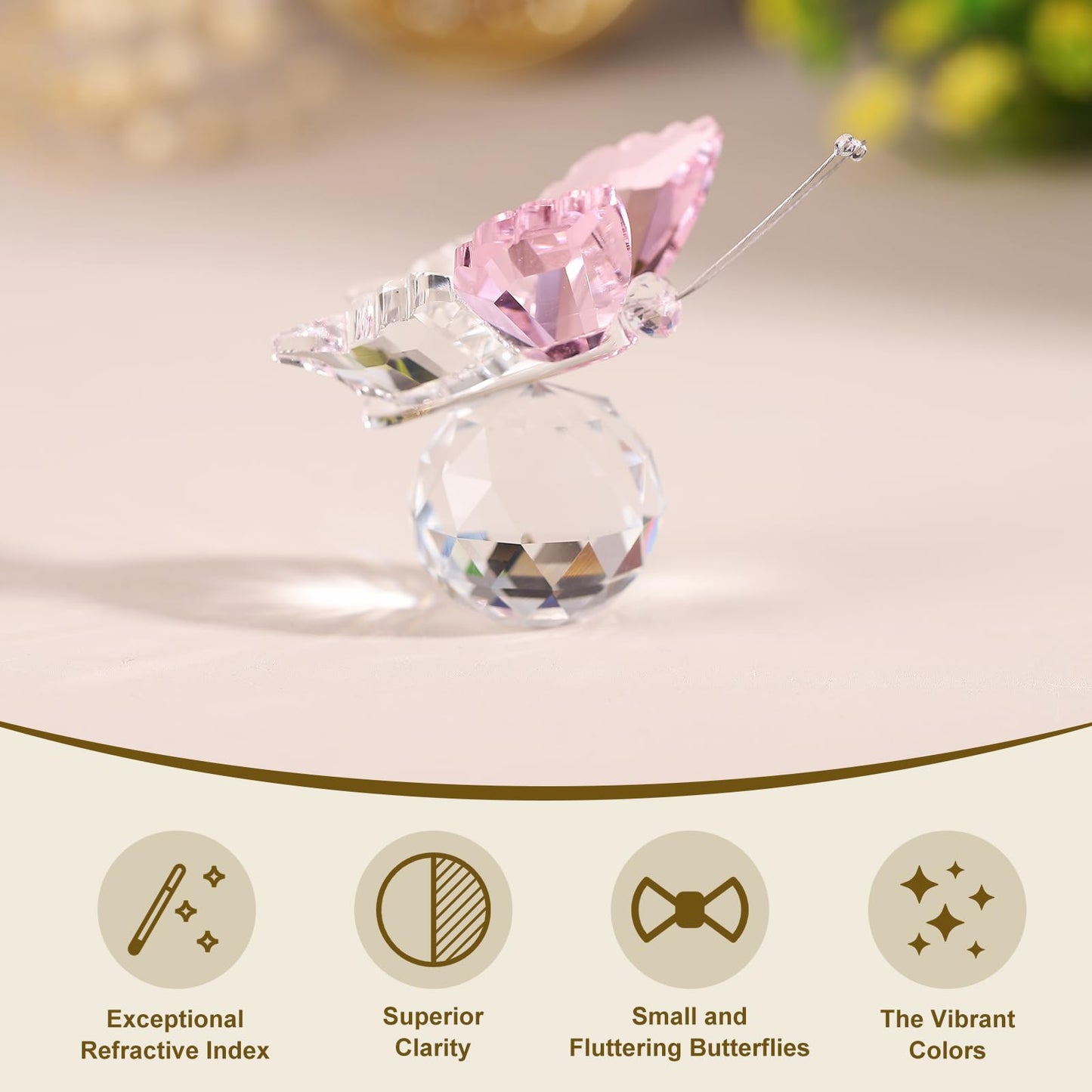 uxcell Pink and Transparent Crystal Butterfly Figurine with Ball Base, Crystal Butterfly Craft Glass Animal Sculpture for Desk Office Decor Table Centerpieces Animal Ornaments Paperweight