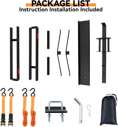 Garvee Motorcycle Trailer Carrier with Loading Ramp, 600 LBS Weight Capacity, Heavy-Duty Iron & Aluminum Construction, Includes 4 Straps, Black Motorcycle Transport Hitch Platform, Black