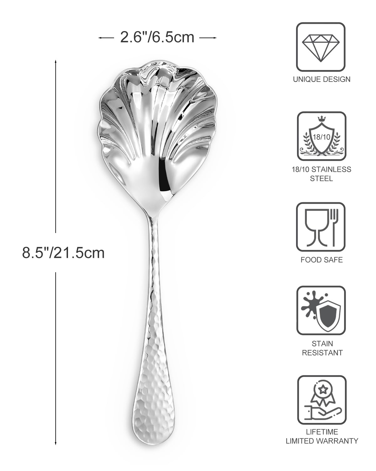 KEAWELL Premium 8.5" Hammered Vegetable Spoon – 18/10 Stainless Steel – Exquisite Blend of Elegance and Functionality – Dishwasher Safe